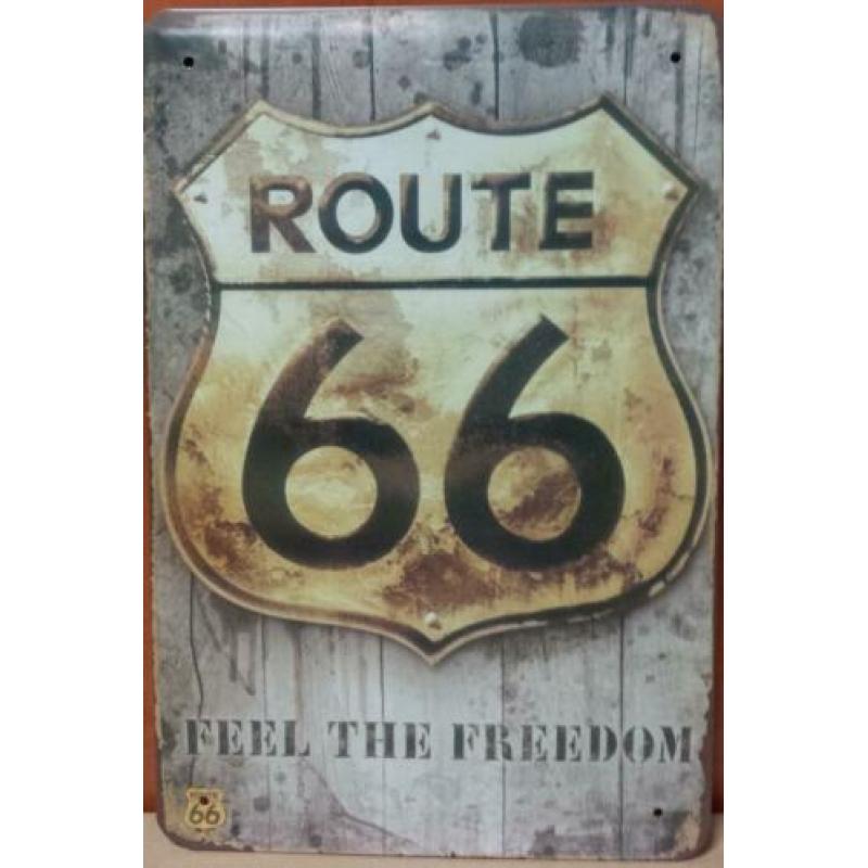 Route 66 wood reclamebord wandbord van metaal cafe bar 30x20