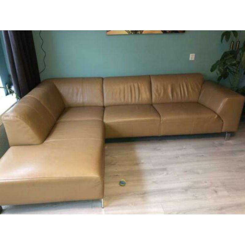 Hoekbank/chaise longue camel/licht bruin leer