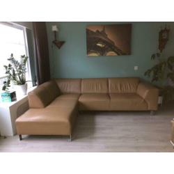 Hoekbank/chaise longue camel/licht bruin leer