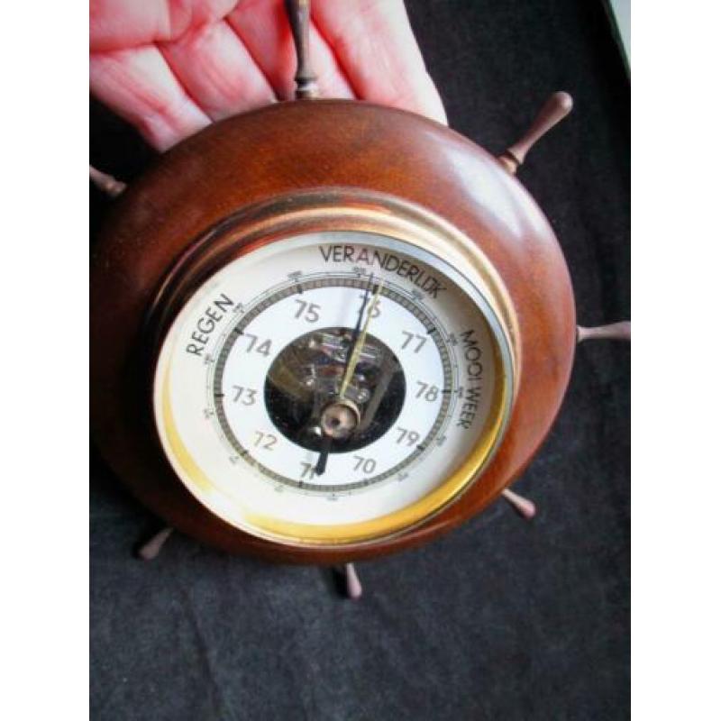 Barometer~Vintage Houten Barometertje~Rond~Hout~