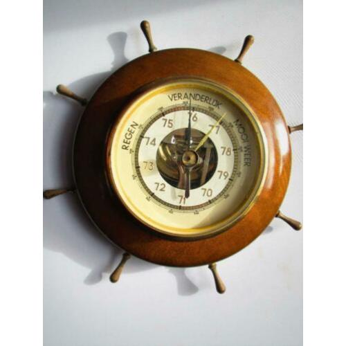 Barometer~Vintage Houten Barometertje~Rond~Hout~