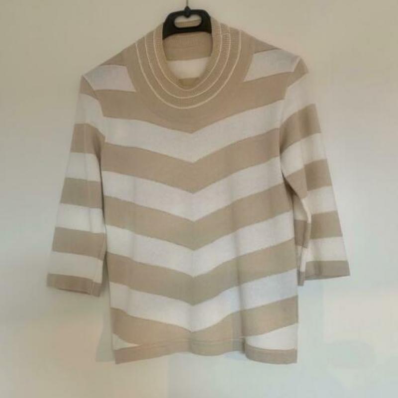 Wit met beige gestreepte jumper maat L, maat 40