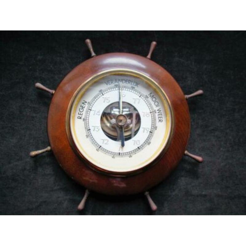 Barometer~Vintage Houten Barometertje~Rond~Hout~