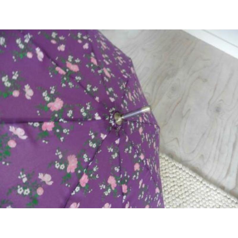 Zebra paraplu dames paars bloemetjes retro gebloemd