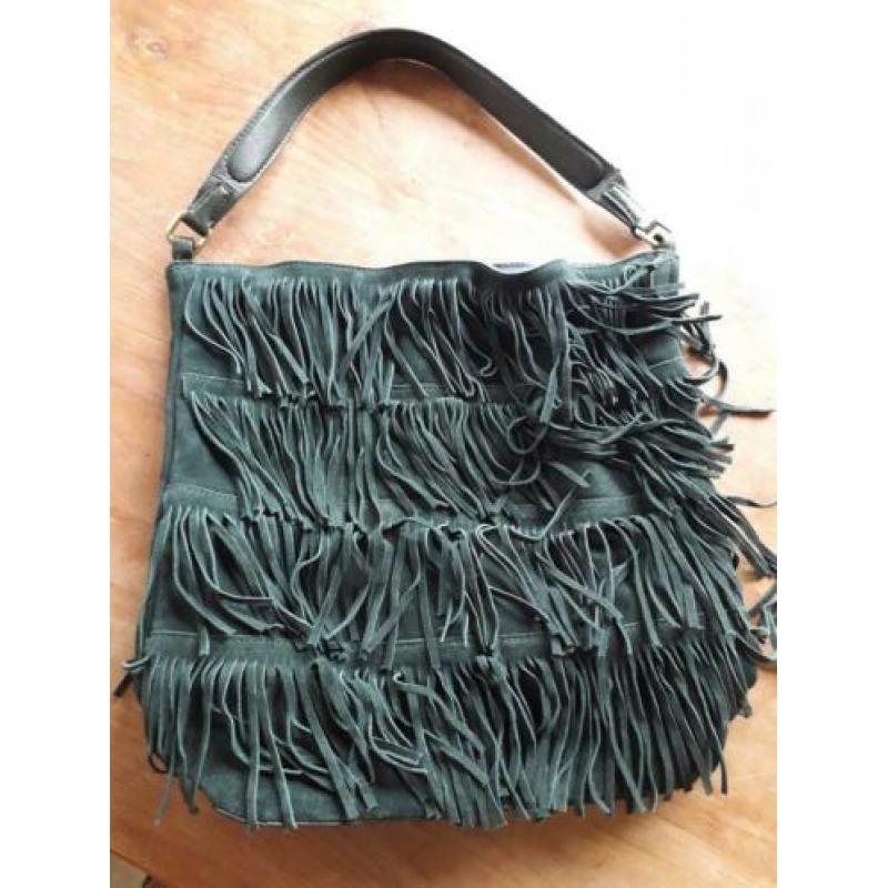 bijenkorf LEREN TAS SUEDE MANG0 leer fringles boho ibiza