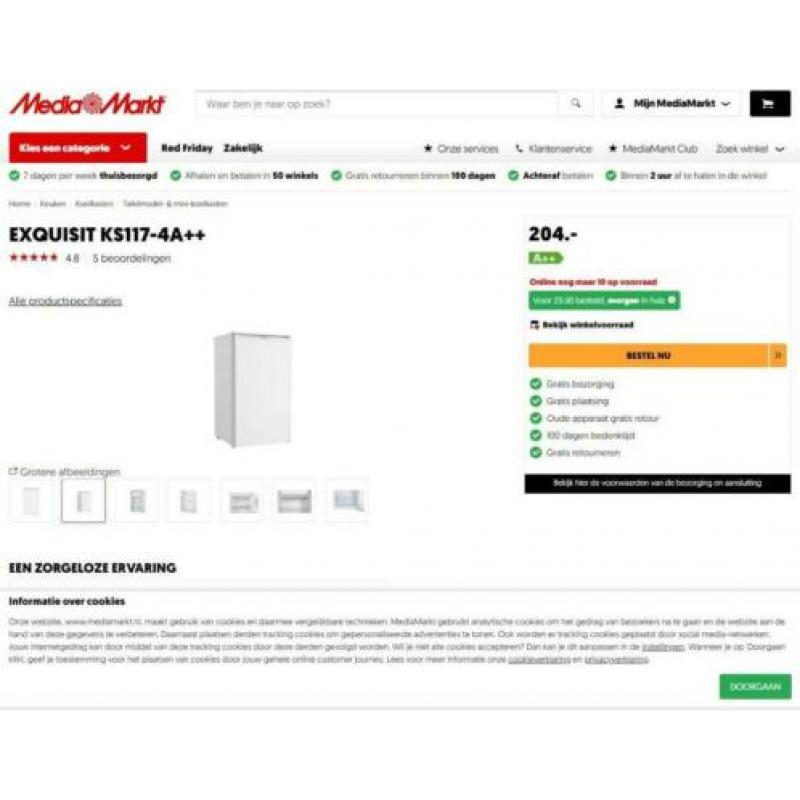 A++ Exquisit Tafelmodel koelkast met vriesvak werkt perfect
