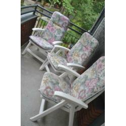 Tuinstoelen met kussens, 3 stuks, wit, nette staat