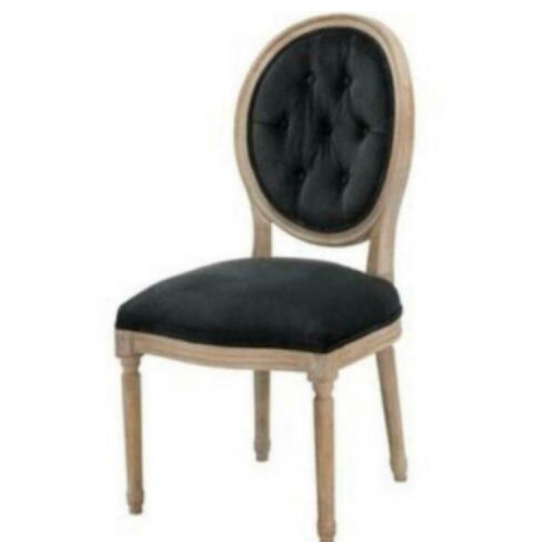 Eichholtz stoel Louis Philip, hout en zwart velvet, nieuw