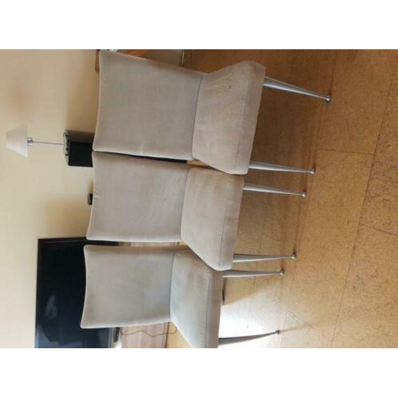6 stevige eetkamerstoelen stof beige