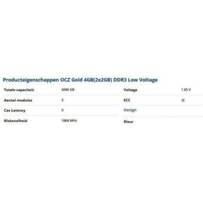 OCZ GOLD 4GB DDR3 geheugen (2 x 2gb)