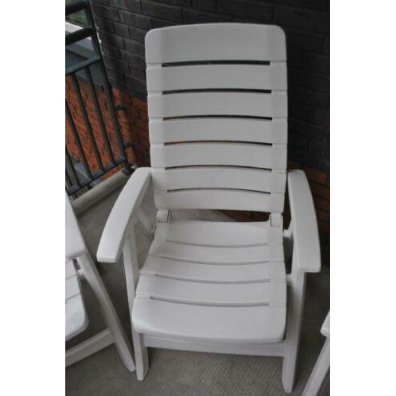 Tuinstoelen met kussens, 3 stuks, wit, nette staat