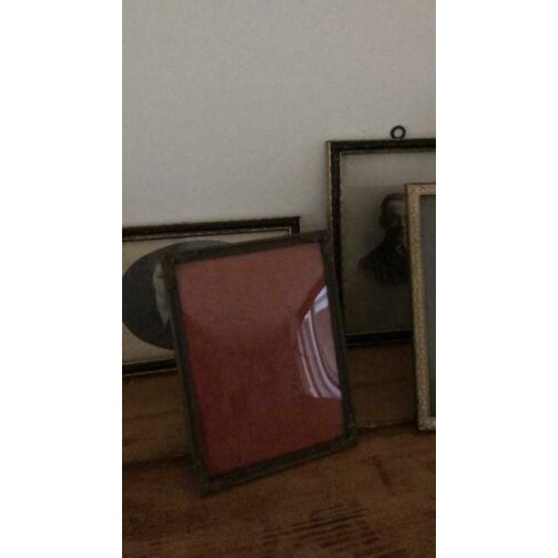 6 antieke fotolijstjes bol glas