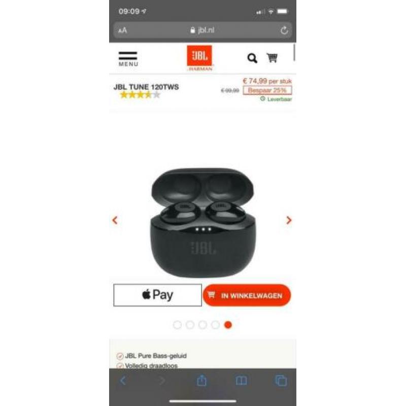 JBL TUNE 120 in-ear oordopjes
