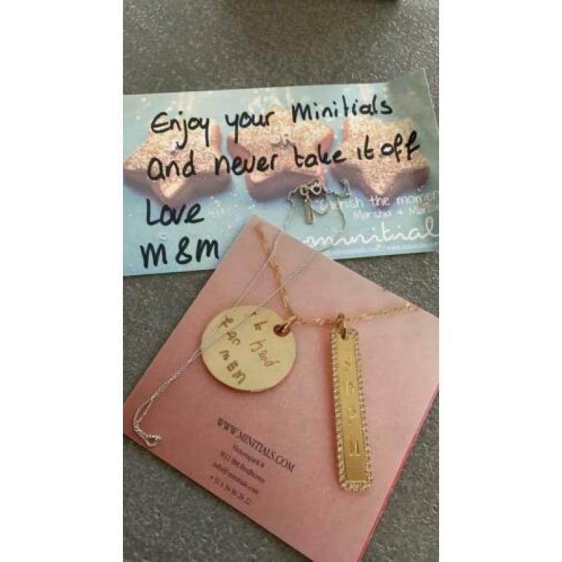 Minitials 18 karaat wit gouden ketting met 3 oogjes