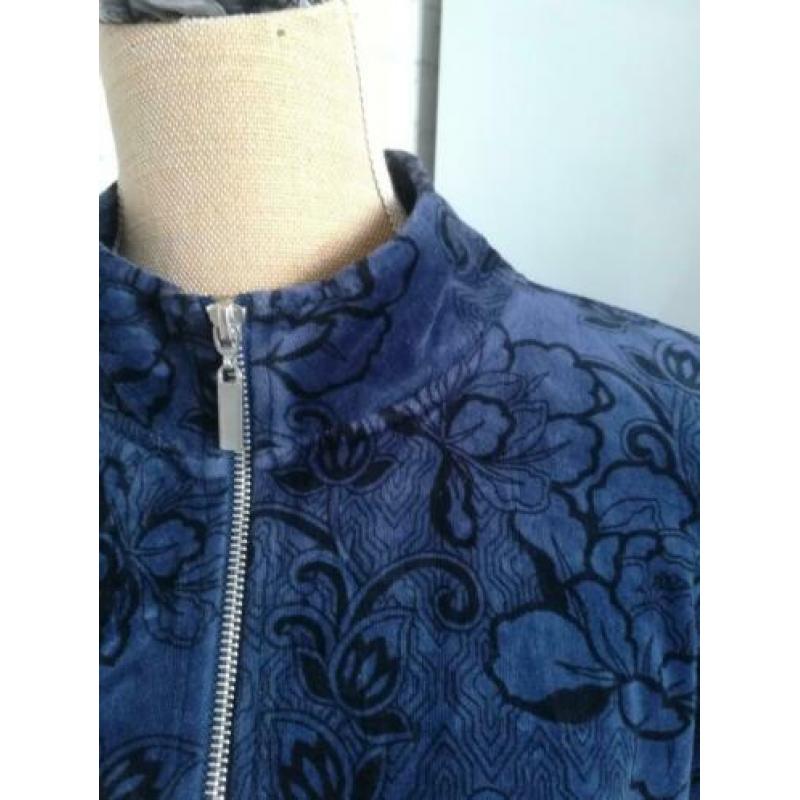 Karen Scott blauw fleece vest met vrolijke bloemen, XL/46/48