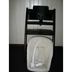 zwarte stokke tripp trapp met newbornset en verkleinset
