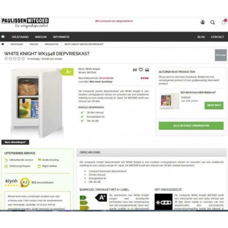 Schone A+ White Knight Mini vriezer werkt Uitstekend
