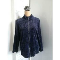Karen Scott blauw fleece vest met vrolijke bloemen, XL/46/48