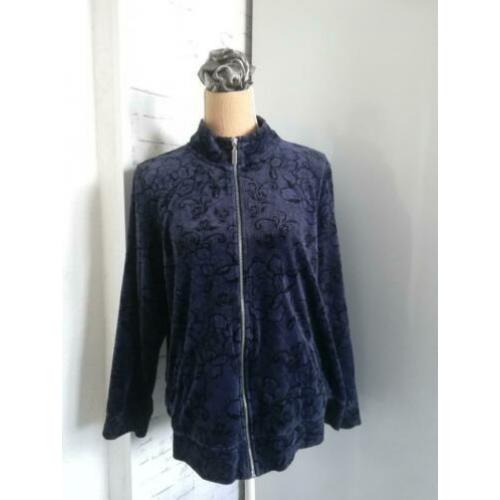Karen Scott blauw fleece vest met vrolijke bloemen, XL/46/48