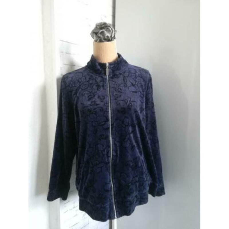 Karen Scott blauw fleece vest met vrolijke bloemen, XL/46/48