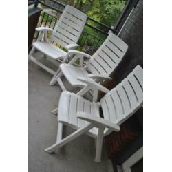 Tuinstoelen met kussens, 3 stuks, wit, nette staat