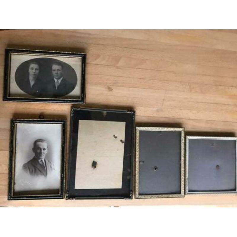 6 antieke fotolijstjes bol glas