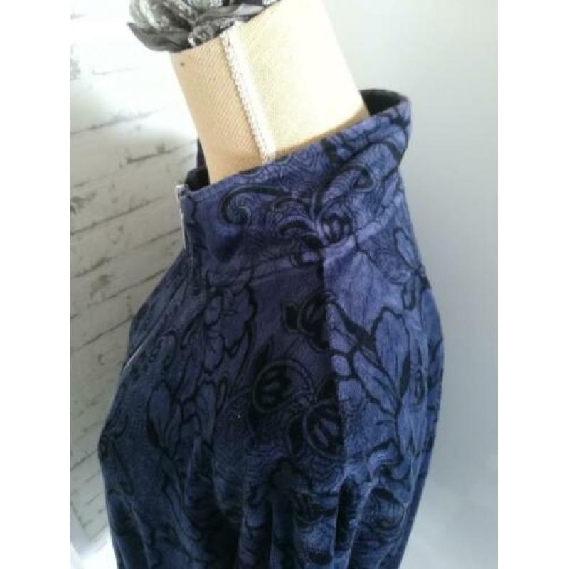 Karen Scott blauw fleece vest met vrolijke bloemen, XL/46/48