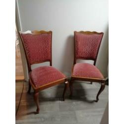 2 antieke stoelen, bordeaux rood