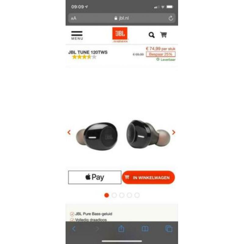 JBL TUNE 120 in-ear oordopjes