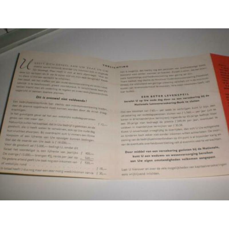 Mooie folder uit 1953 Nationale Levensverzekering bank R'dam