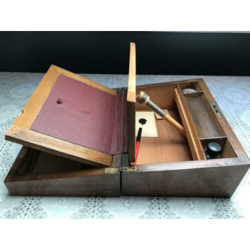 Antieke schrijfkist hout Brocante