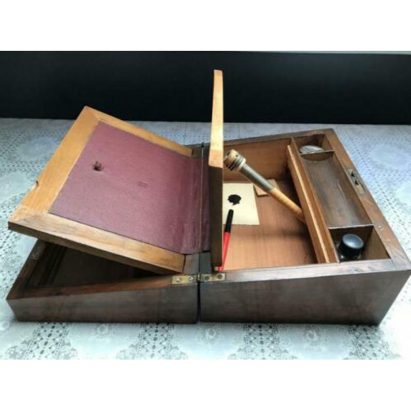 Antieke schrijfkist hout Brocante