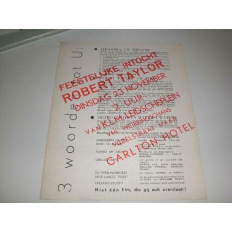 Fotokaart acteur Robert Taylor feestelijke intocht A'dam1936