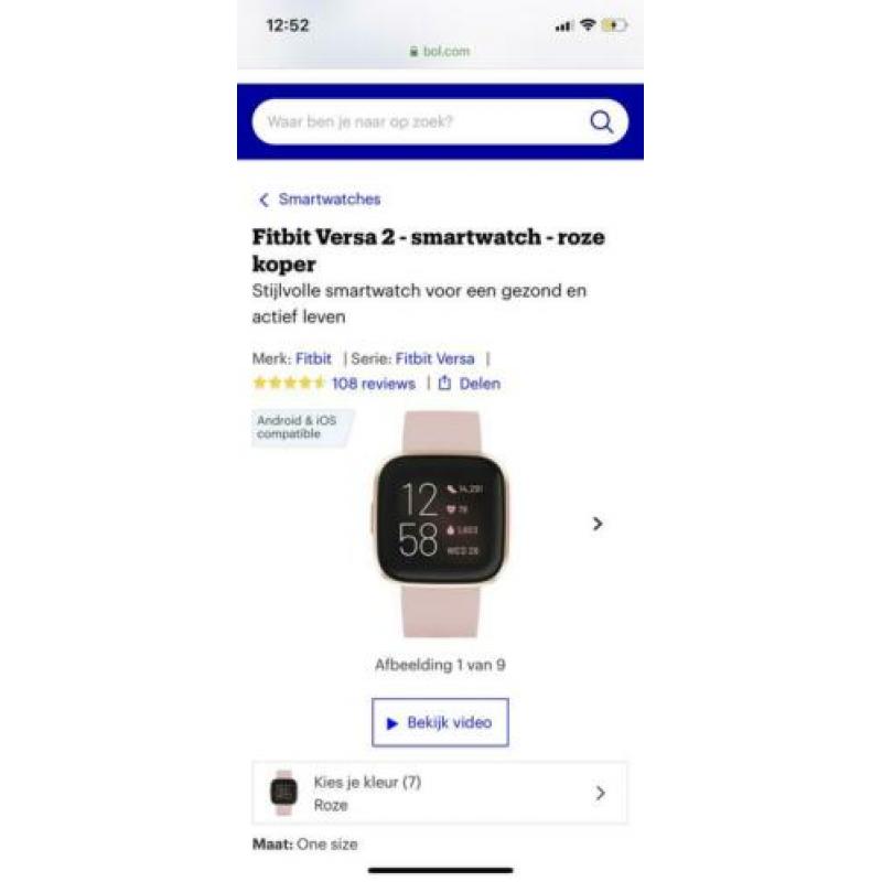 Fitbit Versa 2 + rosegouden bandje nieuw in doos!