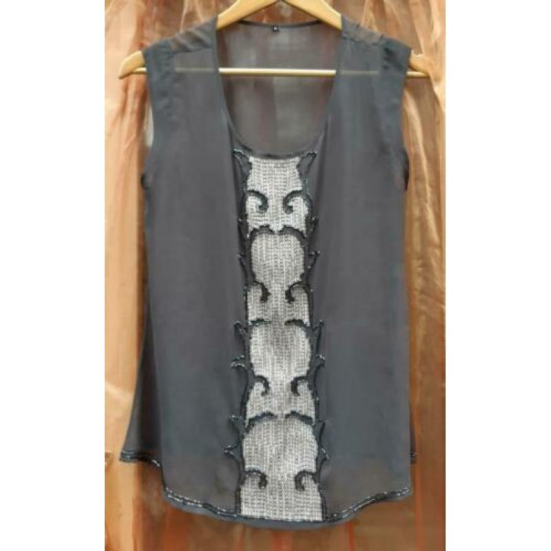 Grijze hippie boho ibiza top tuniek pailletten zara h&m M L
