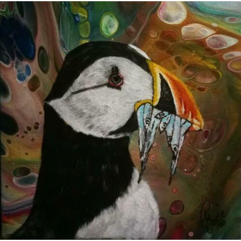 Schilderij "papagaaiduiker"