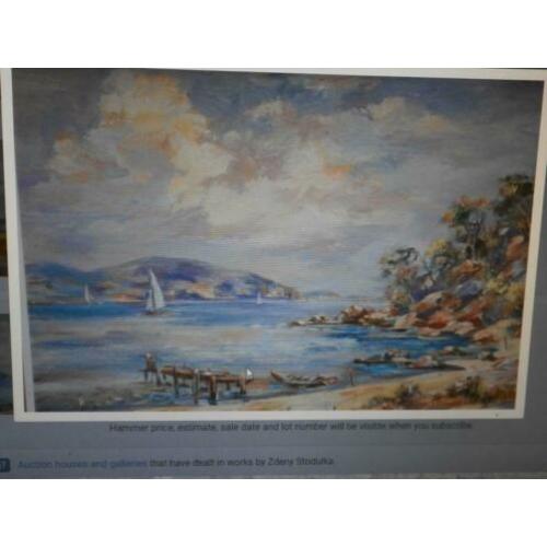 Zdeny Stodulka, 1917, mooie Aquarel Waterlandsch/Strand