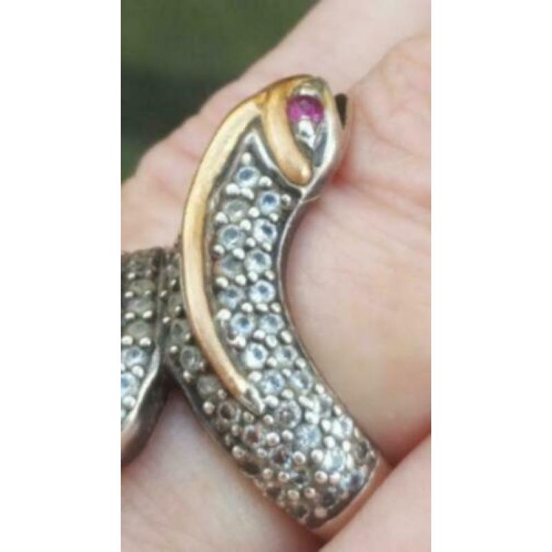 vintage grote ring slang met saffieroogjes en markesietjes