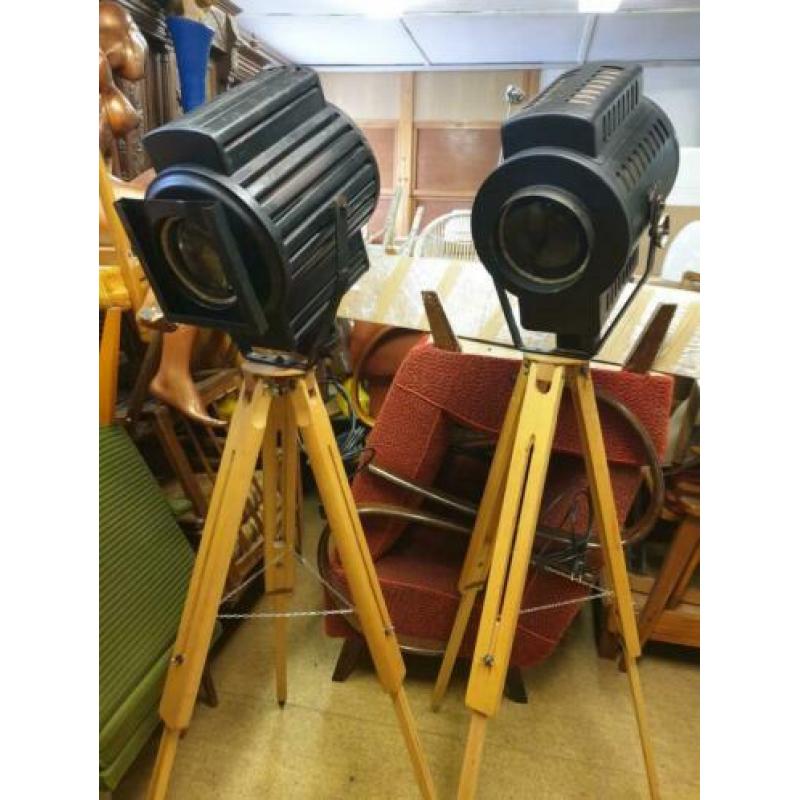 Tripod lampen, theater lamp op voet theater spot vintage