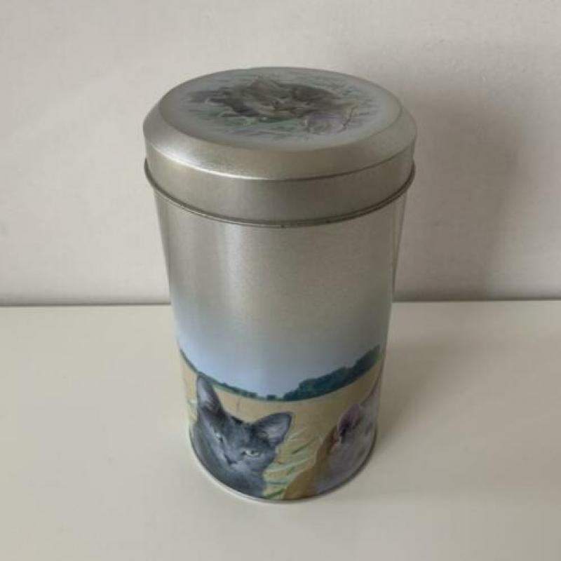 Blik met katten / kattenkoppen (25 cm hoog)