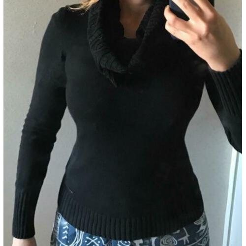 Zwarte Esprit trui pullover met mooie sjaalkraag maat S