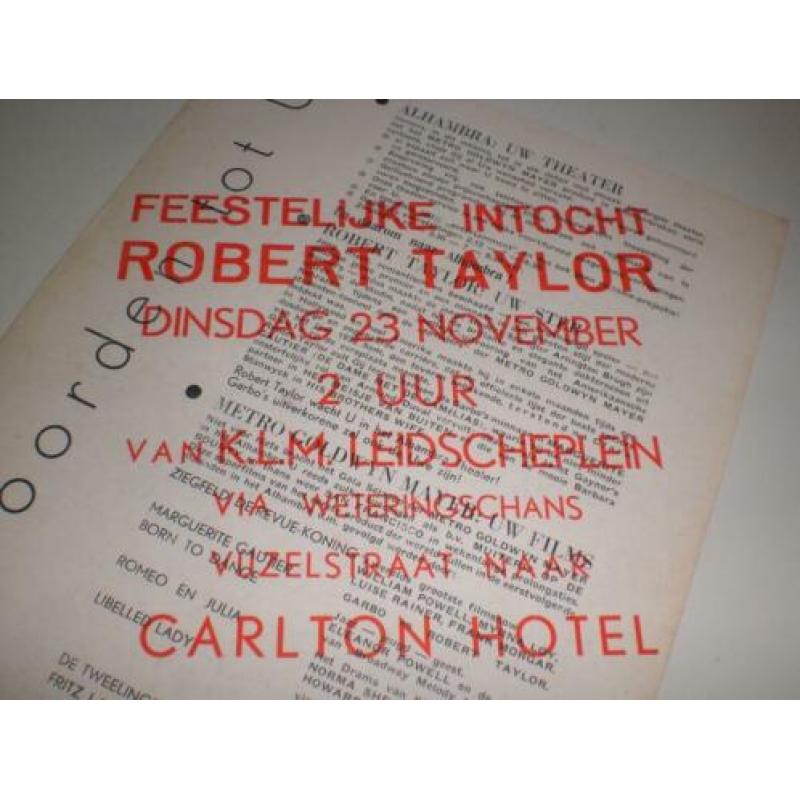 Fotokaart acteur Robert Taylor feestelijke intocht A'dam1936