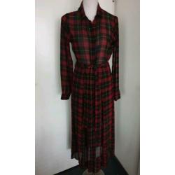 Seven Sisters lange jurk rood/zwart geblokt mt S/M 36/38