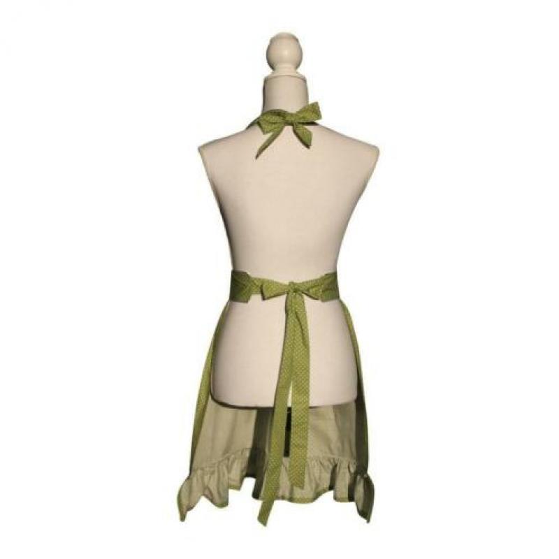 Vrouwelijk groen vintage keukenschort met stipjes (schort).