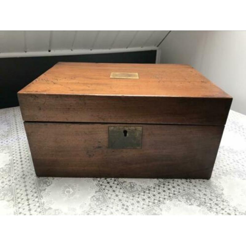 Antieke schrijfkist hout Brocante