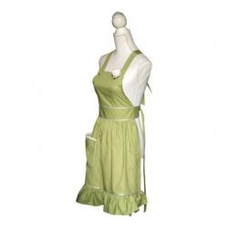 Vrouwelijk groen vintage keukenschort met stipjes (schort).