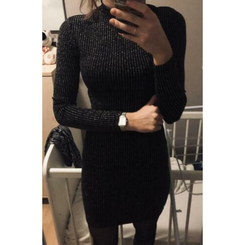 H&M zwarte glitter jurk maat XS
