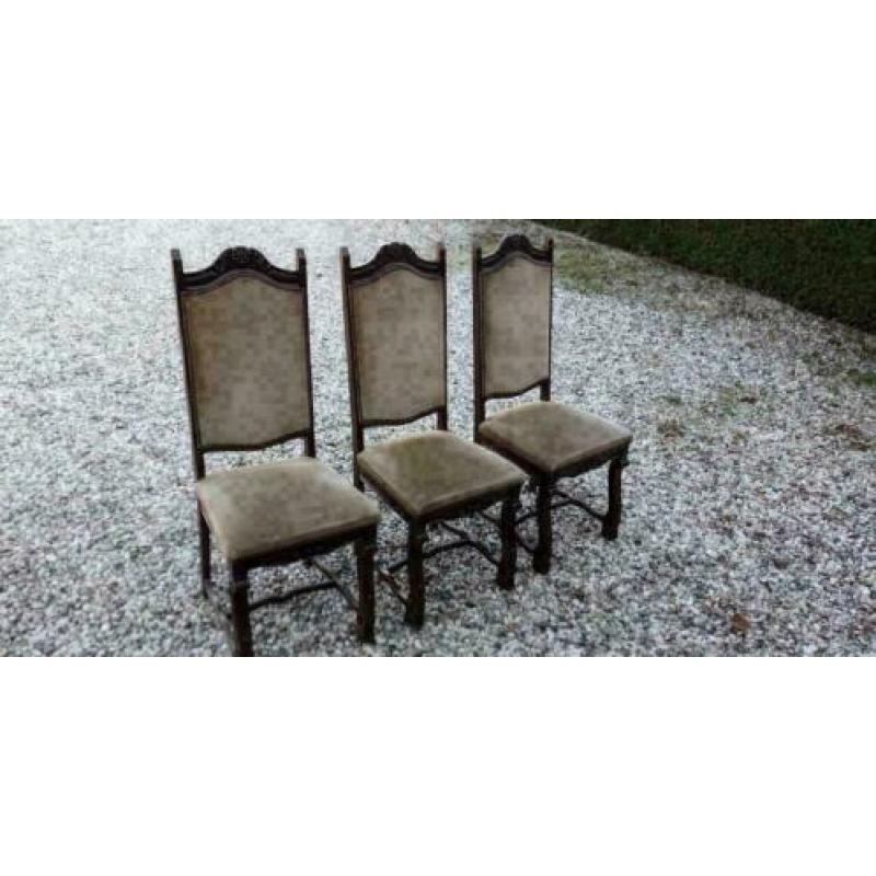413, 3 antiek eiken stoelen te koop
