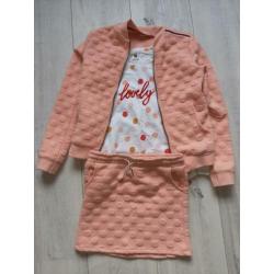 Roze meisjes set jas, trui en rokje maat 158-164