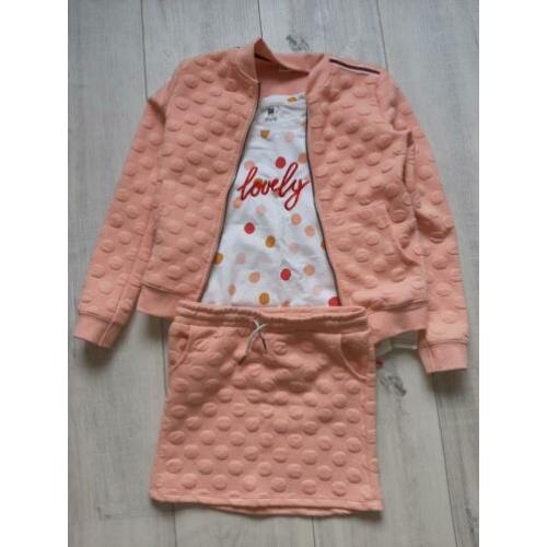 Roze meisjes set jas, trui en rokje maat 158-164